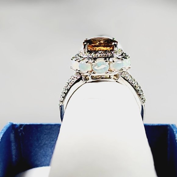 Premium Golden Scapolite, Welo Opal & Zircon fancy halo ring in Plat/925 4.85ct - Picture 6 of 6